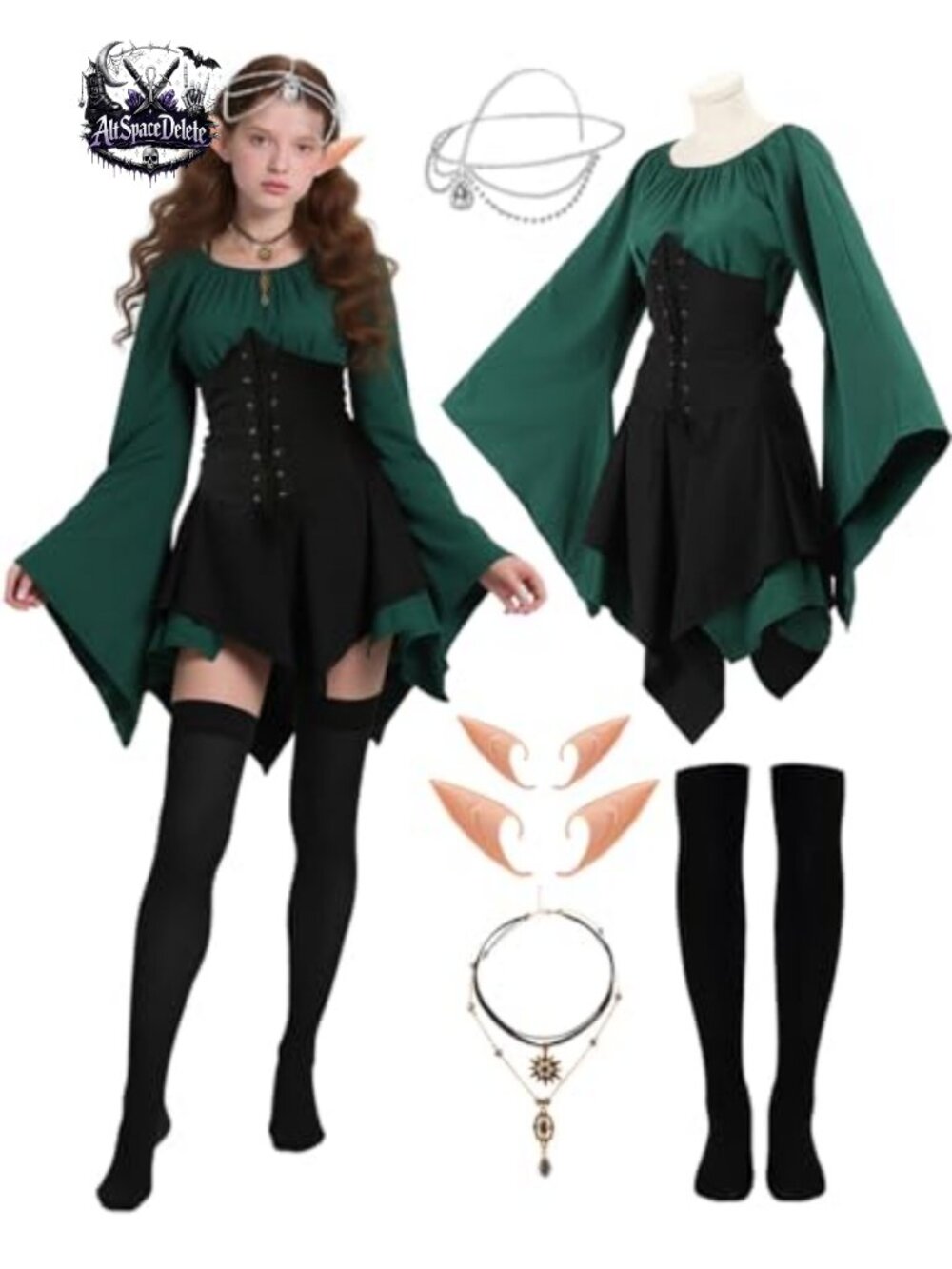 6 Pc Renaissance Elf Costume Set Medieval Fairy Dress Outfit Adult